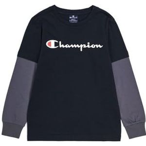 Champion Legacy American Classics B Logo Two-color L-s Crewneck T-shirt met lange mouwen voor jongens, zwart/grafietgrijs