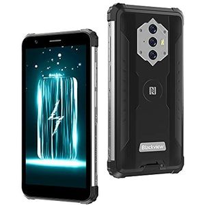 Blackview BV6600 Robuuste Android 10 smartphone met 8580 mAh batterij, 4 + 64 GB (SD 128 GB), Octa-Core processor, 16 MP + 8 MP camera, HD + 5,7 inch 4G Dual SIM, NFC/Face ID/OTG-zwart