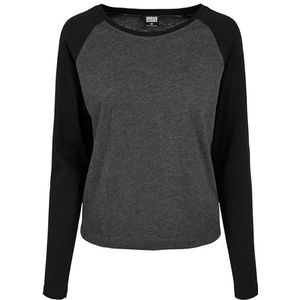Urban Classics Dames shirt met lange mouwen met brede ronde hals, raglanmouwen in contrasterende kleur, maten XS tot 5XL, carbon/zwart
