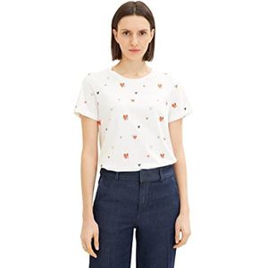 TOM TAILOR Dames T-Shirt 1035378, 31252 - Offwhite Red Heart Design, XXL, 31252 - Offwhite Red Heart Design
