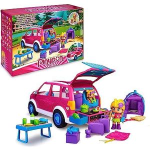 Pinypon, Famosa 700017015 zomerkampeerauto met minipop en baby en veel accessoires voor meisjes en jongens vanaf 4 jaar