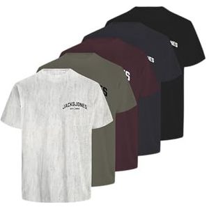 Jack & Jones JJJOSH Lot de 5 t-shirts à col rond MP, Port Royale/pack : noir + lgm + darknavy + vert olive, L