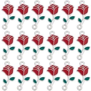 SUNNYCLUE 1 doos met 50 stuks Valentijnsdag bedels rode roos bedels losse bedels voor sieraden maken doe-het-zelf geschenken voor vrouwen email, Emaille