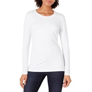 Amazon Essentials Dames T-shirt met lange mouwen en ronde hals (verkrijgbaar in grote maten), wit, XS