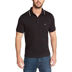 Nautica Heren Classic Fit Short Sleeve Dual Tipped Collar Polo Shirt, Echt zwart.