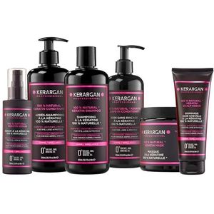 Kerargan - Complete set met keratine voor beschadigd en gestrest haar – versterkt, glad, beschermt – zonder sulfaten, parabenen, siliconen – 3 x 500 ml + 100 ml + 350 ml + 250 ml