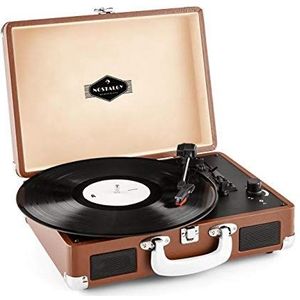 Auna Peggy Sue draagbare vinyl-printplaat in vintage design, met 2 luidsprekers, USB-poort om te scannen (RCA-uitgang, 33/45/78 omwentelingen, automatisch starten), bruin