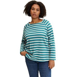 TOM TAILOR Dames Plusize T-shirt à manches longues avec rayures 1035010, 30724 - Teal Blue Butter Stripe, 50