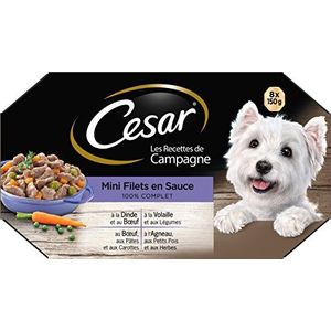 CESAR Hondenmaaltijd – 24 schalen (3 verpakkingen van 8 x 150 g) – hondenvoer in saus – rundvlees/kip/lam/kalkoen – compleet en uitgebalanceerd voer met natuurlijke ingrediënten
