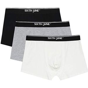 SIXTH JUNE - 3 stuks boxershorts voor heren - elastische band - nauwsluitende pasvorm - 95% katoen, 5% elastaan, zwart/grijs/wit