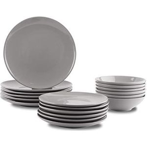 Amazon Basics 18-delig tafelservies van aardewerk, voor 6 personen, rookgrijs