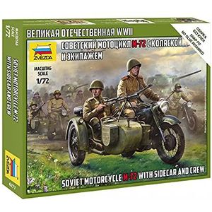 1:72 Zvezda 6277 Soviet Motorcycle M-72 With Sidecar And Crew Plastic Modelbouwpakket