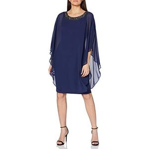 Gina Bacconi Damesjurk van chiffon, met parelkraag, Navy Blauw