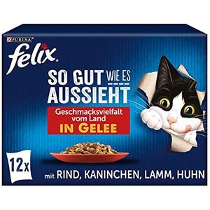 FELIX Net zo goed als het eruit ziet kattenvoer nat à gelei, ras-mix, 6 stuks (6 x 12 zakjes van 85 g)