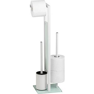 WENKO Rivalta Toiletborstel en toiletpapier-dispenser van wit roestvrij staal en gehard glas, 23,5 x 18 x 70 cm. Diameter kop wc-borstel: 8,0 cm