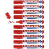 edding 660 whiteboard-markers – rood – 10 stiften – ronde punt 1,5-3 mm – uitwisbaar vilt – voor whiteboards, memo's en conferentiesezel – schetsnots – navulbaar