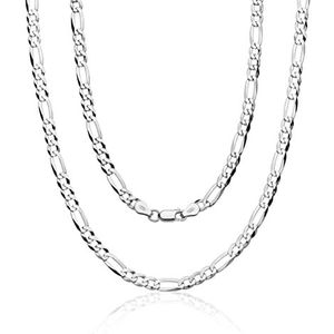 Aka Gioielli® - Platte Figaro schakelketting 5,2 mm sterling zilver 925 gerhodineerd - halsketting voor heren en dames lengte: 45 50 55 60 65 70 75 cm, Kostbaar metaal