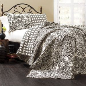 Lush Decor Aubree 3-delige Quilt Set, Queen, Charcoal