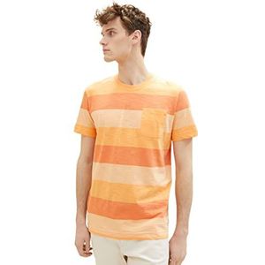 TOM TAILOR Heren T-Shirt 31499 - blokstrepen oranje gewassen, L, 31499 - blokstrepen oranje geveegd