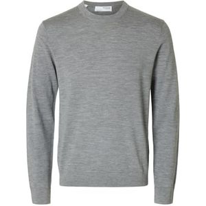 SELETED Heren SLHTRAY LS Knit Merino ronde hals Noos Medium Grey Mix L, Medium grijs mengsel.