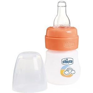 CHICCO Microfles van 60 ml met schaal voor kleine hoeveelheden melk of andere vloeistoffen, met smaakneutrale en smaakneutrale siliconen zuiger, vermindert opstoten en slikken, 60 ml, 0 maanden+, oranje