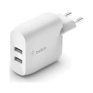 Belkin Boost Charge-oplader met 2 USB-A-poorten, 24 W (iPhone 13, 13 Pro, 13 Pro Max, 13 Mini en eerdere modellen, Samsung S21, S21+, S21 Ultra, Pixel 4 enz.)