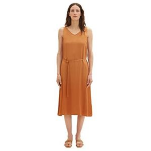 TOM TAILOR Robe en satin pour femme avec ceinture à nouer, 31650 - Terracotta Brown, 40