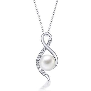 PHNIBIRD Halsketting met parels van 925 sterling zilver, dameshanger met parel, damesparels, cadeau voor dames, moeder, Valentijnsdag, verjaardag, Sterling Zilver, Zirkonium