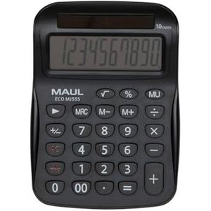 MAUL Eco MJ 555 Calculatrice solaire avec écran à 10 chiffres | Calculatrice durable en plastique recyclé | Fonctions standard | Récompense Blue Engel | Noir