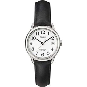 Timex Easy Reader vrouwen 25mm zwart lederen band datum venster quartz horloge T2H331
