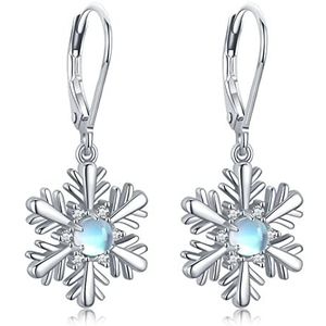 Sneeuwvlok oorbellen 925 sterling zilver maansteen sneeuwvlok oorbellen kerstcadeau voor vrouwen meisjes, sterling zilver, Maansteen