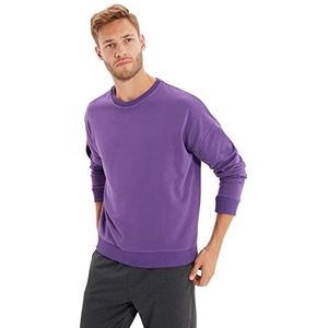 Trendyol Oversize sweatshirt effen ronde hals trainingspak heren paars, S, Paars.