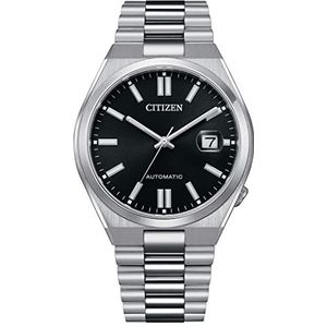 Citizen Tsuyosa automatisch analoog horloge voor heren, met roestvrijstalen horlogeband, zwart, zwart.