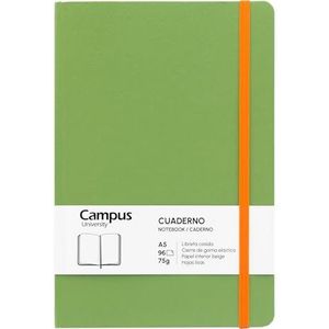 Campus A5 notitieboek, Bullet Journal met gladde vellen, hardcover genaaid notitieboek met 96 vellen à 75 g, elastische sluiting, vak en bladwijzer. (A5, glad, groen)