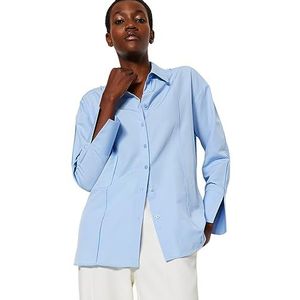 TRENDYOL Dames shirt met lange mouwen recht shirt plus size blauw transparant 40/plus size, Transparant blauw