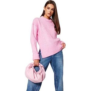 Trendyol Basic gebreide trui met ronde hals, normale pasvorm, sweatshirt voor dames (1 stuk), Roze
