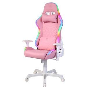 DELTACO GAMING Gaming stoel RGB PCH90 - Gamingstoel met armleuningen, rugleuning, kussen, bureaustoel, ergonomisch, gamingstoel, RGB-verlichting, veganistisch leer, 120 kg, roze (GAM-080-P)