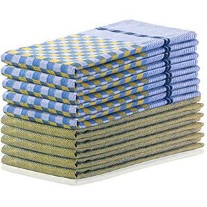 DecoKing Louie Set van 10 theedoeken 50 x 70 cm met ophanghaak 100% katoen geel marineblauw blauw