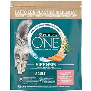 Purina One Bifensis Adult droogvoer kat zalm en granen, 8 verpakkingen van 800 g