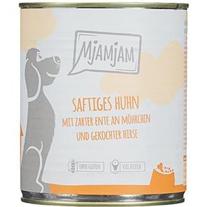 MjAMjAM - Premium natvoer voor honden – sappige kip met zachte eend op wortels en gekookte gierst, verpakking van 6 stuks (6 x 800 g) graanvrij met veel vlees