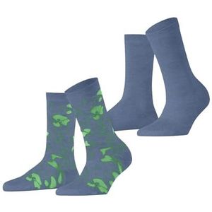 ESPRIT Flower Sketch 2 Pack W So Katoen Gemustert 2 Paar Damessokken (2 stuks), Blauw Jeans 6458, 35-38
