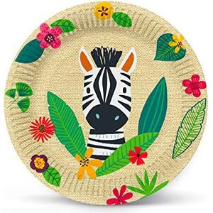 Paw Wegwerpbord van karton (23 cm), 8 wegwerpborden, ideaal voor barbecue, verjaardag of feest, wegwerpbord voor verjaardag, 100% biologisch afbreekbaar, Jungle Friends