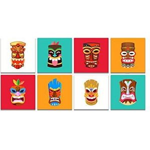 HomeDecor.House - Premium Tribal Masks 50 x 50 cm wanddecoratie - kunstdruk op canvas gespannen op spieraam - afbeeldingen met hoge resolutie - x8 stuks, meerkleurig