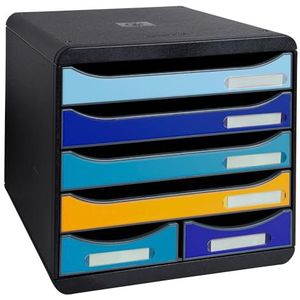 Exacompta - Ref. 3124202D - Big-BOX MAXI - 1 x 4 laden voor documenten A4+ en 2 kleine laden voor gebruiksvoorwerpen - Buitenafmetingen: 34,7 x 27,8 x 27,1 cm - BeeBlue