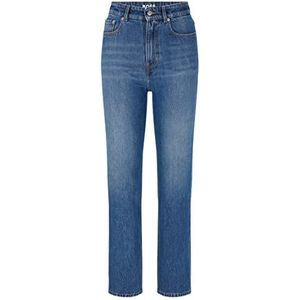 BOSS Femmes Straight Crop 2.0 Jean Regular Fit en Denim Italien Bleu de Coton Biologique