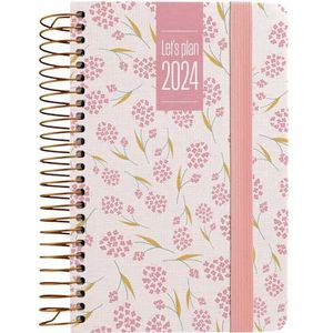 Grafoplás | Dagplanner pagina 2024 A6 | Spaans | Lily Design | 10,5 x 16,5 cm | met spiraal | hardcover gevoerd met bedrukte stof | elastische sluiting | perfect voor het beheer van je tijd