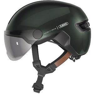 ABUS - HUD-Y ACE City helm - Stijlvolle fietshelm met vizier en magnetisch oplaadbaar LED-achterlicht - voor dames en heren - groen, S