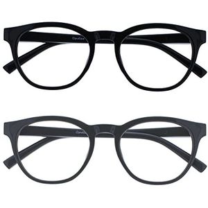 OPULIZE Blu - Lunettes de Lecture Anti-Lumière Bleue Pack de 2 Montures Rondes et Cool Charnières à Ressort Améliore le Sommeil Jeux Ordinateur Noir Gris Hommes Femmes BB5-17 +1.50