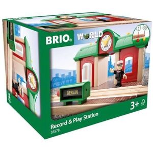 BRIO World 33578 Sprekend station – BRIO spoorwegaccessoires met opnamefunctie – peuterspeelgoed aanbevolen vanaf 3 jaar