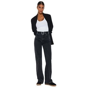 Trendyol Jean pour femme - Coupe droite - Taille haute, anthrazit, 36